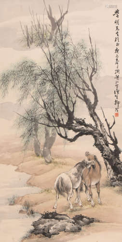 柳滨 (1887-1945) 柳荫双骏图