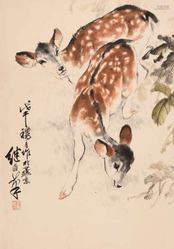 刘继卣 (1918-1983) 梅花双鹿