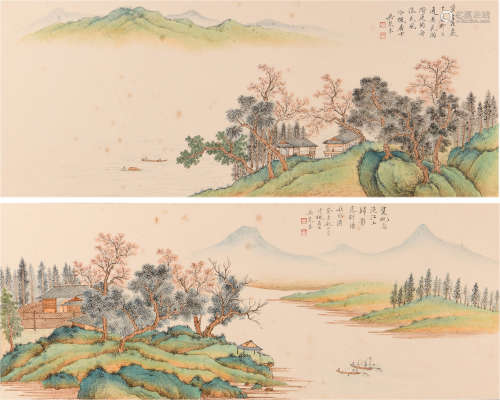 吴琴木 (1894-1953) 青绿山水屏风