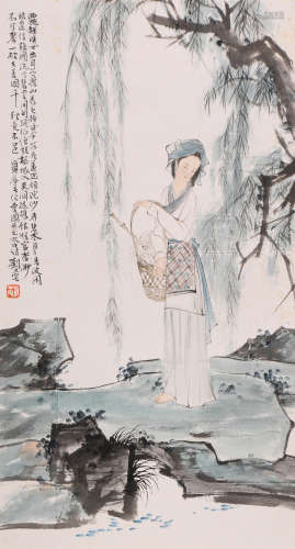 刘旦宅 (1931-2011) 柳荫仕女