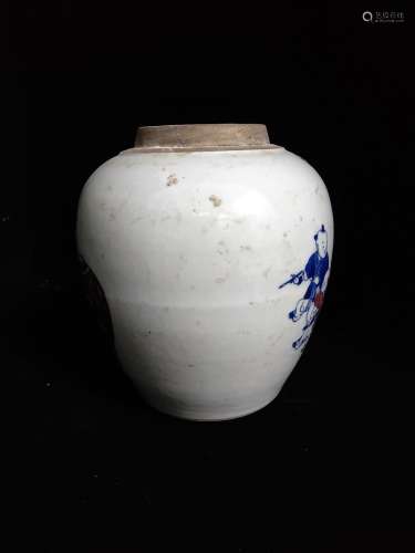 Blue and white youligong, character canister.16.5 CM high, d...