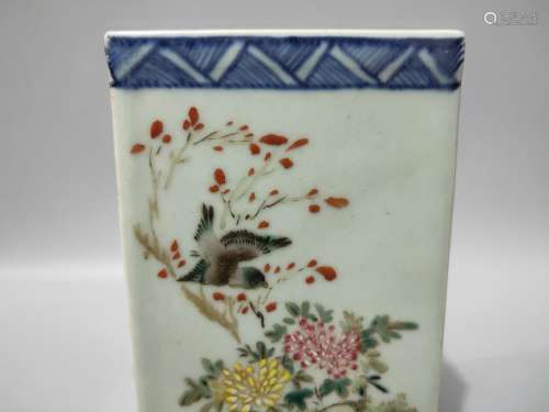 Rain cen, blue and white enamel hand-painted, flowers and bi...