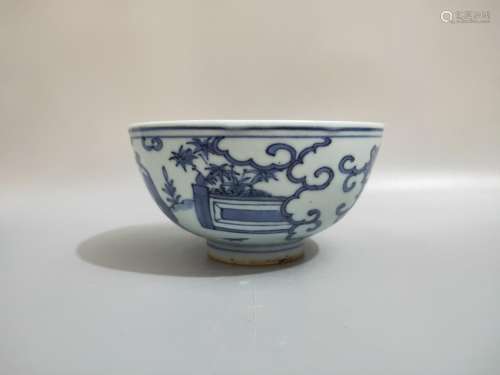 Bowl, blue characters.High 6.5 CM, 12 CM diameter, bottom di...