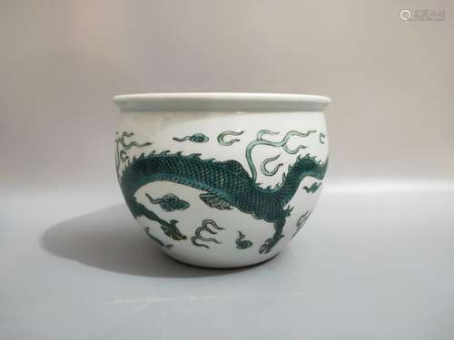 Green color hand-painted dragon grain, small cylinder.10 CM ...