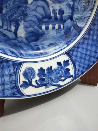 , hand, blue and white landscape tray.5.3 CM high, diameter ...