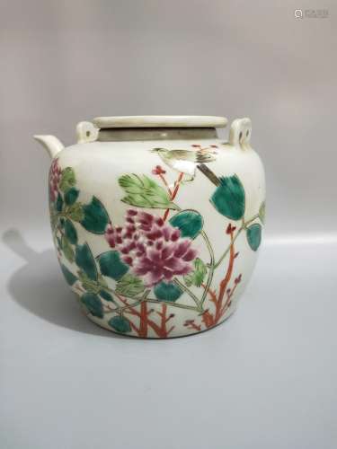 Stagnation, pastel hand-painted, blooming flowers teapot.14....