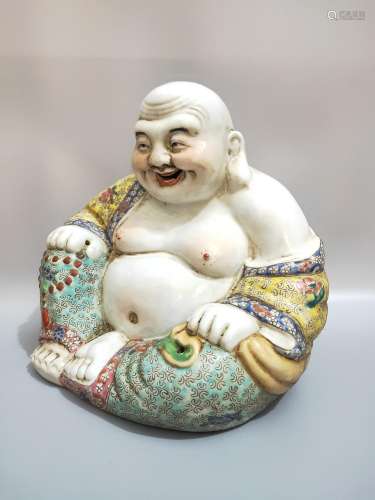 Zhu Mao remember, pastel hand-painted, maitreya statue.23 cm...