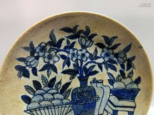 A line of acquisition, blue and white hand draw, floral disk...