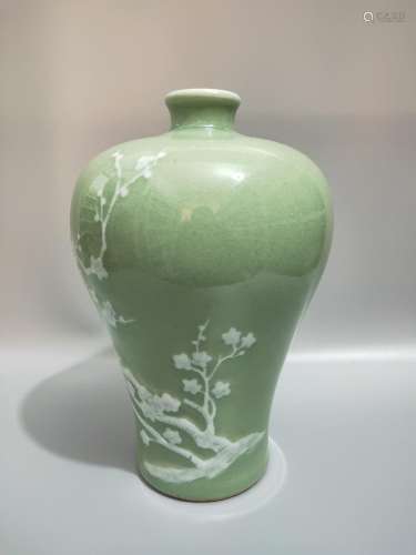 , pea green glaze hand-painted plum flower design.24.5 CM hi...
