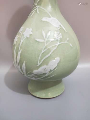 , pea green glaze hand-painted flowers and birds of the rewa...