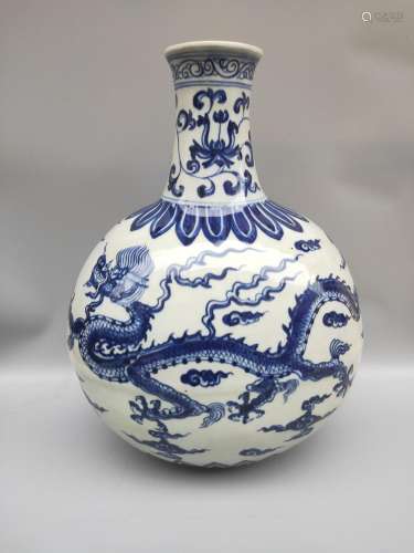 , blue and white hand draw design.32 CM high, diameter 6.5 C...