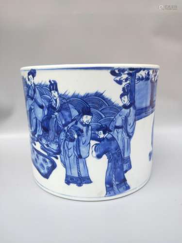 Buy a line, blue and white hand, brush pot.High caliber 19.5...