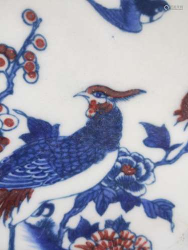 , blue and white hand draw, birds and flowers of the reward....