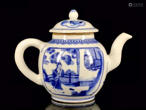 Blue and white stories of west chamber grain pot of 14.6/20....