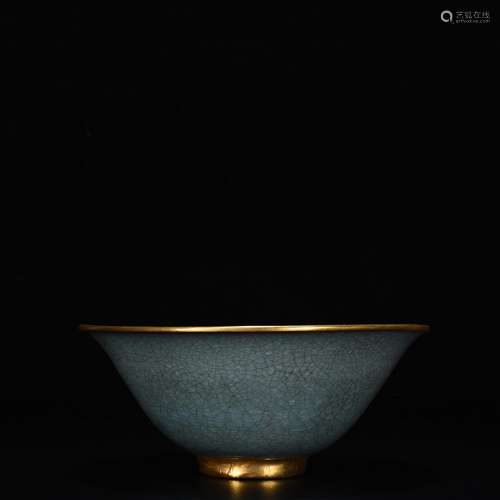 Your kiln azure glaze hat to bowl (gold)8 cm high 19.5 cm wi...
