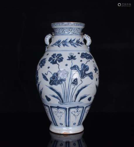 Blue and white lotus pattern binaural pot;30 x19;847006550 u...