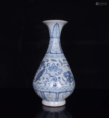 Blue and white lotus pattern okho spring bottle;31 x17;85700...