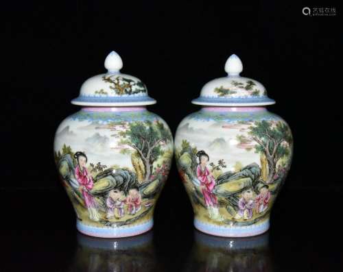 General godson enamel pot a pair of 19 x12. 5 cm h5000