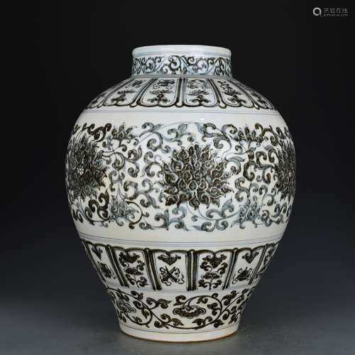 Blue and white tie up lotus flower grain big jar of antique ...