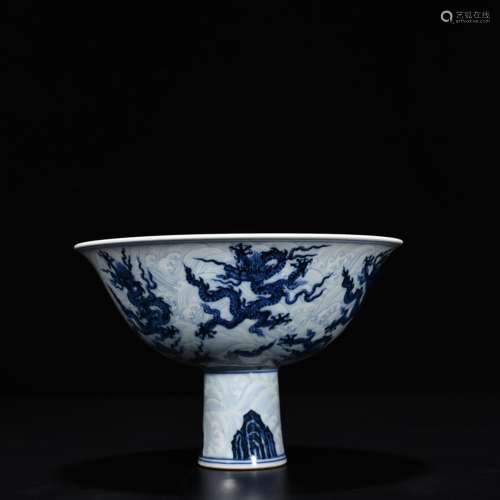 Blue and white grain, Kowloon footed bowl 3000 11.5 * 17.5 c...
