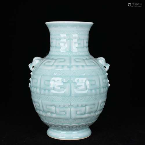 Powder blue glaze vase with a bit of carving antique vase 19...