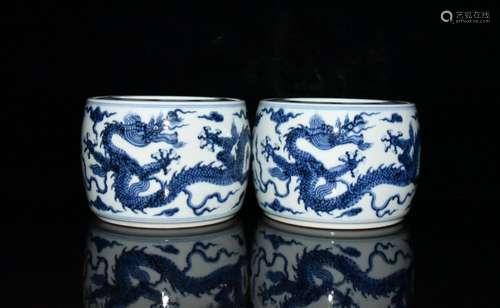 Blue and white dragon cricket cans a pair of 10 x14cm 3600