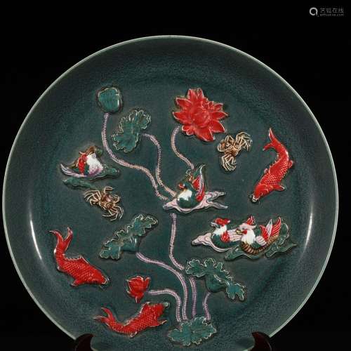 Furnace jun glaze carving lianchi yang tray 5 cm * 39, 1500