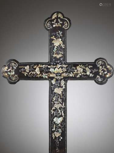 A MOTHER-OF-PEARL-INLAID ROSEWOOD APOSTLE CROSS, 17TH-18TH C...