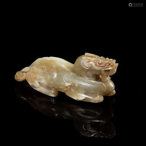 A RARE, LARGE AND POWERFUL JADE FIGURE OF A BIXIE, MID-WESTE...