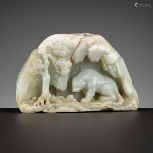 A PALE CELADON JADE ‘TIGER’ BOULDER, 17TH-18TH CENTURY