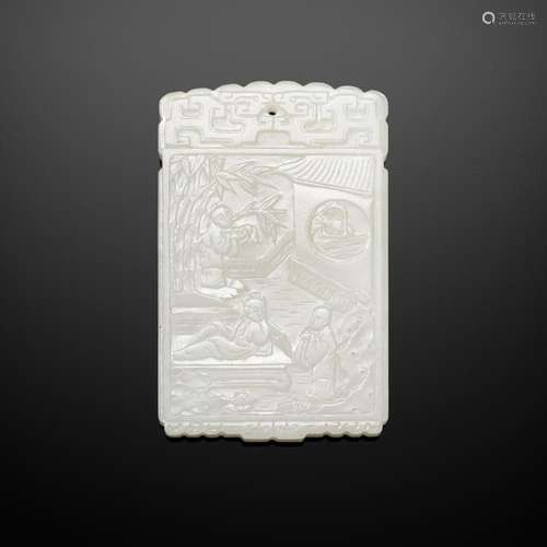 A WHITE JADE ‘ROMANCE OF THE WESTERN CHAMBER’ PLAQUE, 18TH C...