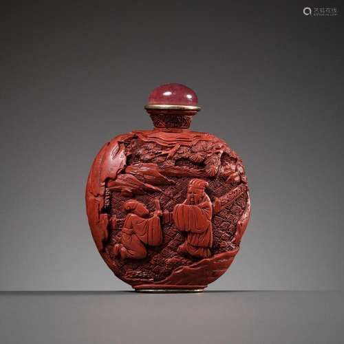 AN IMPERIAL CINNABAR LACQUER SNUFF BOTTLE, 1730-1830