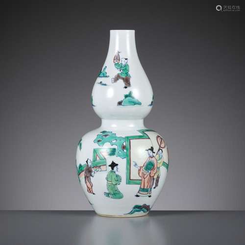 A SUPERB DOUCAI DOUBLE-GOURD VASE, LINGZHI MARK, LATE 17TH T...