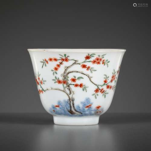 A RARE WUCAI ‘MONTH’ CUP, KANGXI MARK AND PERIOD