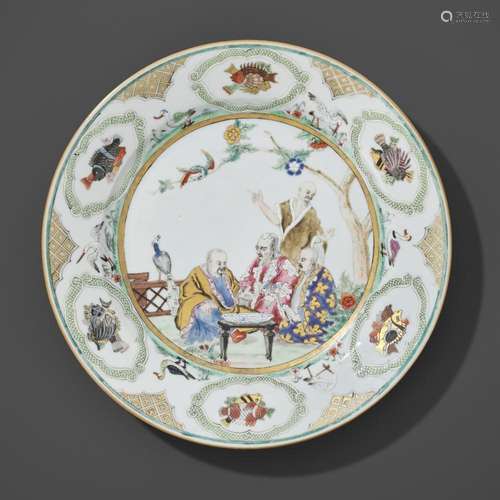 A FAMILLE ROSE ‘DOCTOR’S VISIT’ DISH, BY CORNELIUS PRONK, EA...