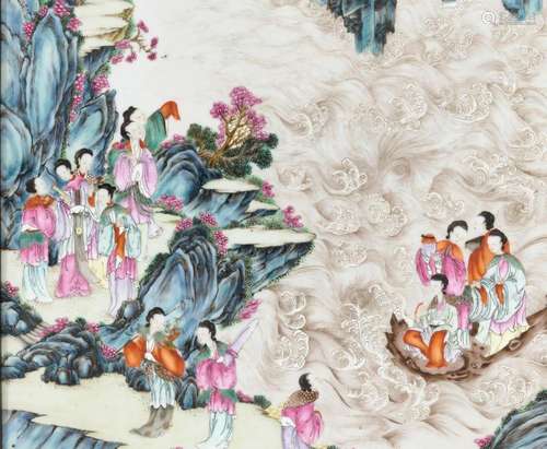 A FINELY PAINTED FAMILLE ROSE ‘IMMORTALS’ PLAQUE, QIANLONG P...