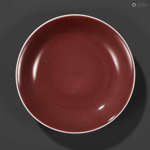 A COPPER-RED GLAZED DISH, QIANLONG MARK AND PERIOD