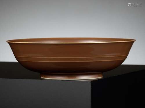 A SHALLOW CAFÉ-AU-LAIT GLAZED BOWL, QIANLONG MARK AND PERIOD