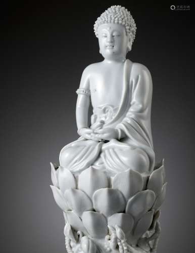 A LARGE DEHUA FIGURE OF BUDDHA, QING DYNASTY, LATE 18TH - EA...