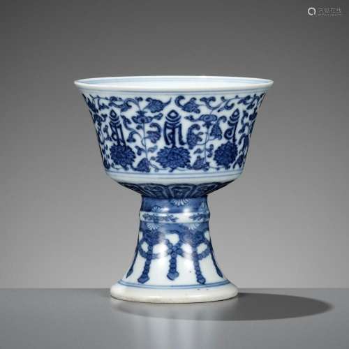 A BLUE AND WHITE 'LANCA' STEM CUP, DAOGUANG MARK AND...