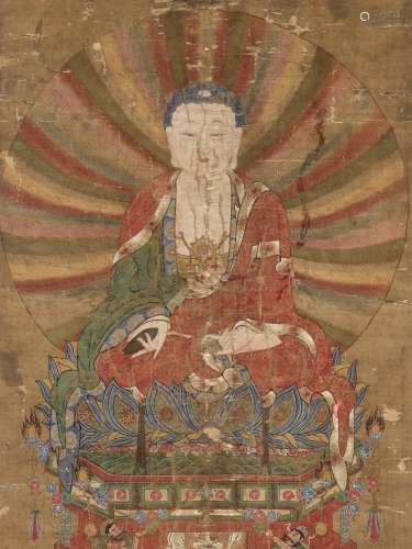 AN IMPORTANT BUDDHIST VOTIVE PAINTING DEPICTING BUDDHA, EARL...