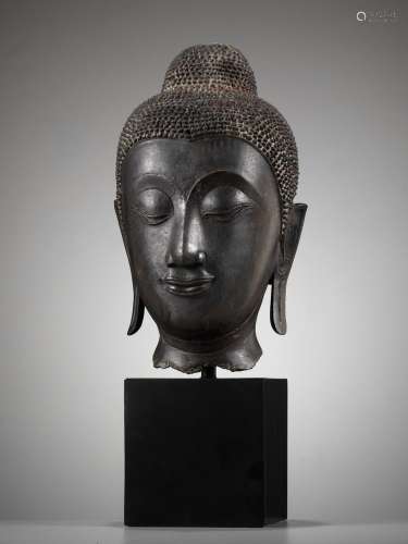 A MAGNIFICENT BRONZE HEAD OF BUDDHA, SUKHOTHAI KINGDOM
