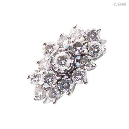 Fifteen-stone diamond cluster ring