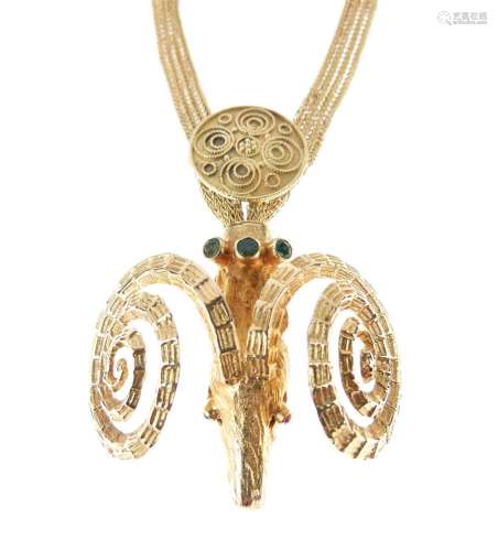 Emerald set rams head pendant necklace