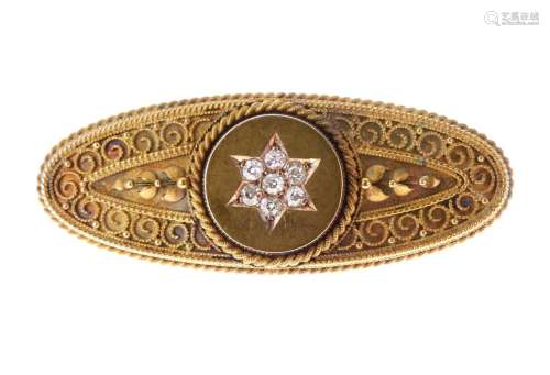 Victorian 15ct gold diamond set brooch