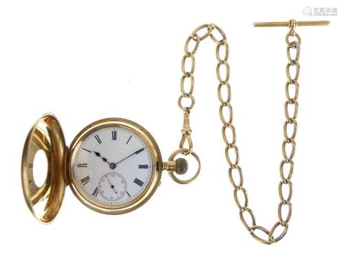 Late Victorian 18ct gold half hunter-cased pocket watch with...