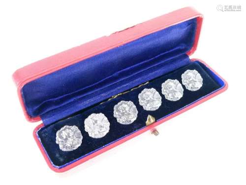 Cased set of six Art Nouveau silver buttons
