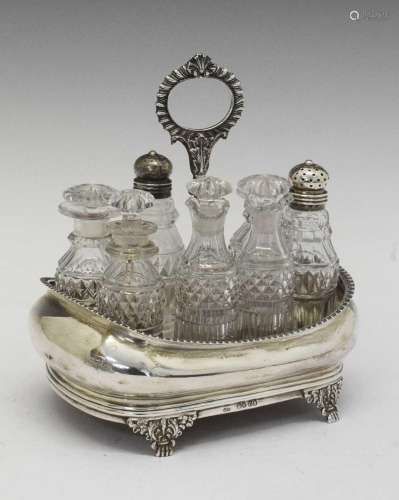 George IV silver six-bottle cruet, London 1829
