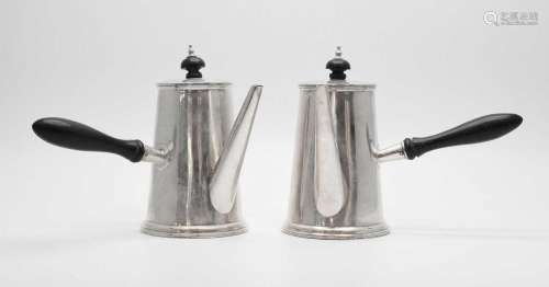 Pair of George V silver chocolate pots, Sheffield, 1923