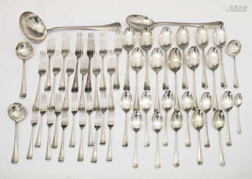 Matched suite of George V silver Hanoverian rat-tail cutlery